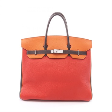 HERMES Haut a Courroies 36 Tricolore Handbag Togo leather Orange Red SHW Used J