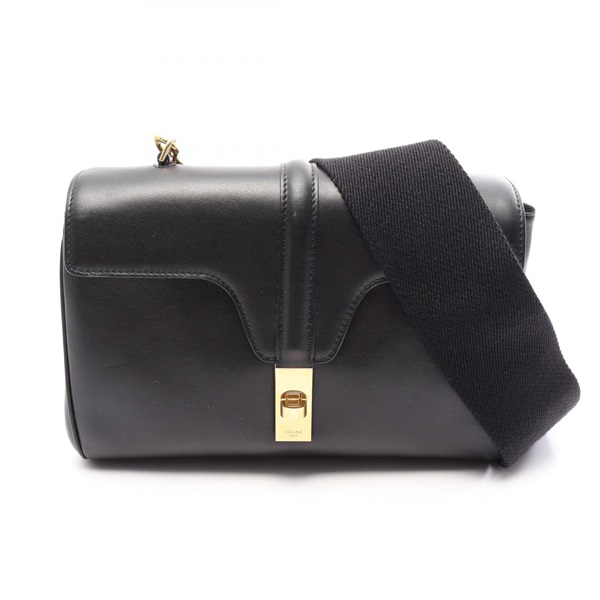 CELINE teen soft 16 crossbody Shoulder Bag leather Black Used Women