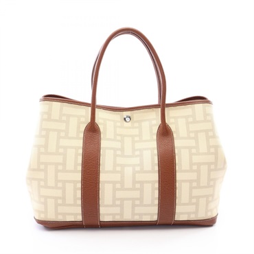 HERMES Garden Party PM Tote Bag Toile Mosaïque canvas Negonda leather Beige used