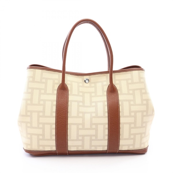 HERMES Garden Party PM Tote Bag Toile Mosaïque canvas Negonda leather Beige used