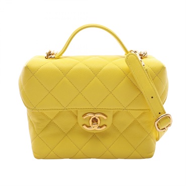 CHANEL Matelasse Small Vanity Hand Shoulder Bag Leather Yellow Used Women GHW CC