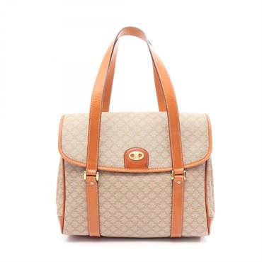 CELINE Macadam shoulder Handbag canvas leather Beige Brown Used Women