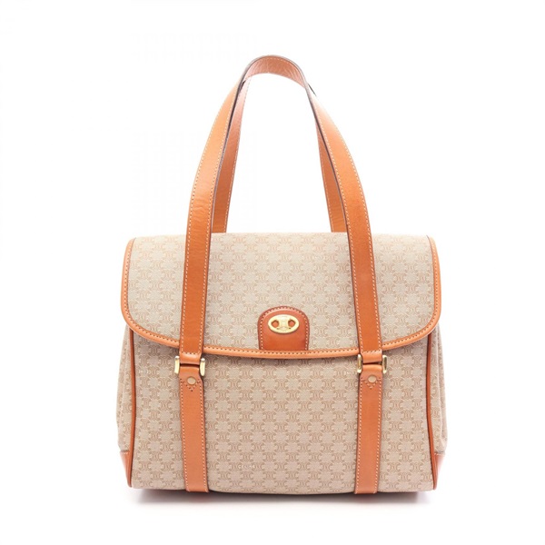 CELINE Macadam shoulder Handbag canvas leather Beige Brown Used Women