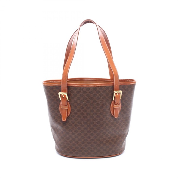CELINE Macadam Tote shoulder Bag PVC coated canvas leather Brown Used Women