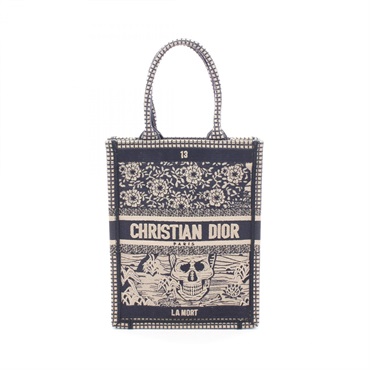 Christian Dior BOOK TOTE Vertical LA MORT Handbag canvas Navy Beige Used Women