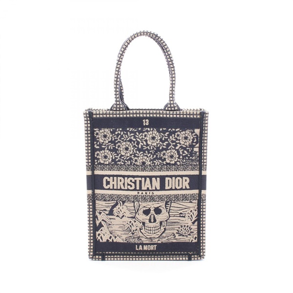 Christian Dior BOOK TOTE Vertical LA MORT Handbag canvas Navy Beige Used Women