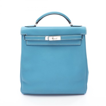 HERMES Kelly Ad GM Rucksack Backpack Clemence leather Blue jean Used SHW C women