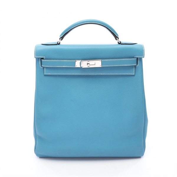 HERMES Kelly Ad GM Rucksack Backpack Clemence leather Blue jean Used SHW C women