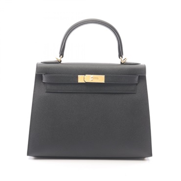 HERMES Kelly 28 Outside Stitched shoulder Handbag W Epsom leather Black Used GHW