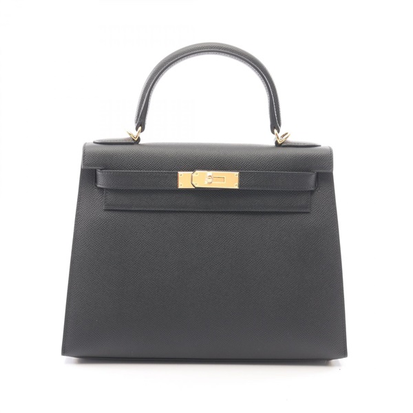 HERMES Kelly 28 Outside Stitched shoulder Handbag W Epsom leather Black Used GHW
