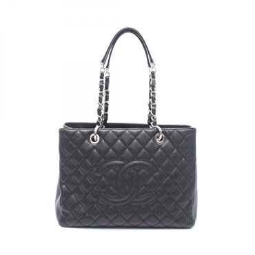 CHANEL Matelasse Grand Shopping GST Shoulder Tote Bag Lather Black Used SHW CC