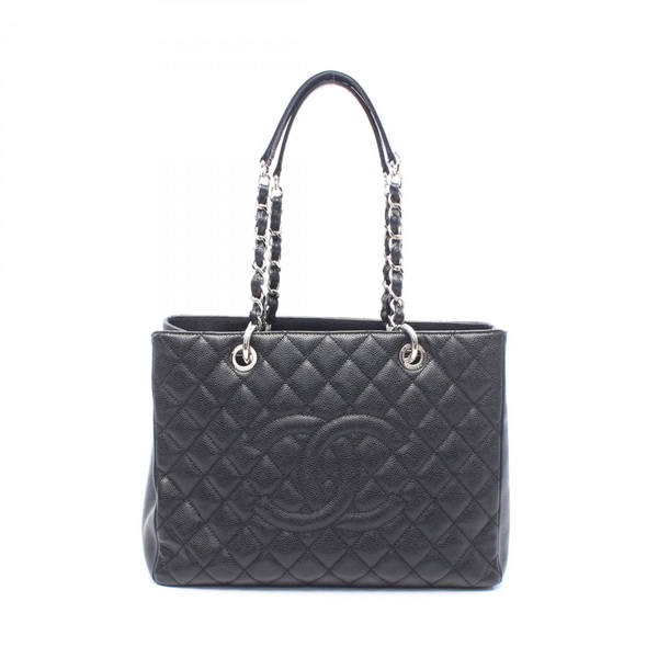 CHANEL Matelasse Grand Shopping GST Shoulder Tote Bag Lather Black Used SHW CC