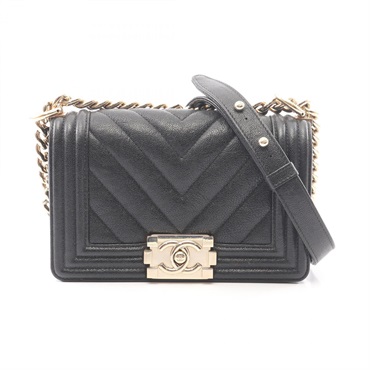 CHANEL Boy Chanel Small chain Shoulder Bag Calfskin leather Black Used GHW
