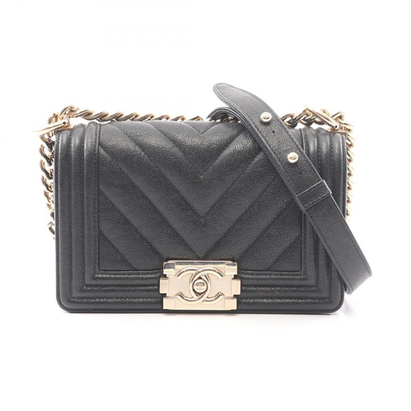 CHANEL Boy Chanel Small chain Shoulder Bag Calfskin leather Black Used GHW