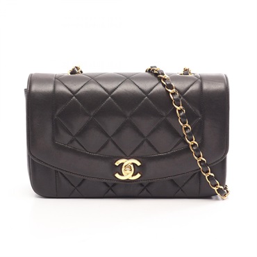 CHANEL Matelasse Diana Flap chain crossbody Shoulder Bag Lambskin Black Used GHW