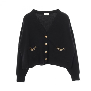 CELINE Triomphe Button cardigan #S knitwear cashmere Black Used Women