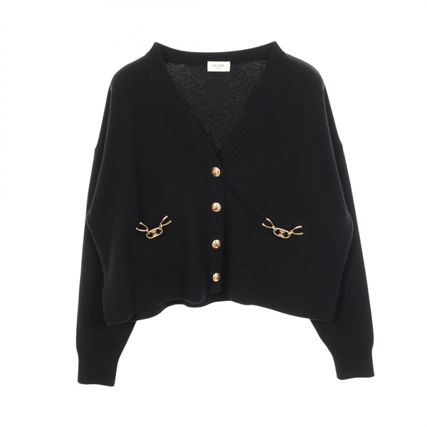 CELINE Triomphe Button cardigan #S knitwear cashmere Black Used Women