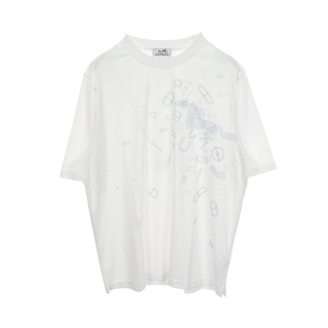 HERMES Fragments Equestres T-shirt Short sleeves 557910HA cotton White Used #L
