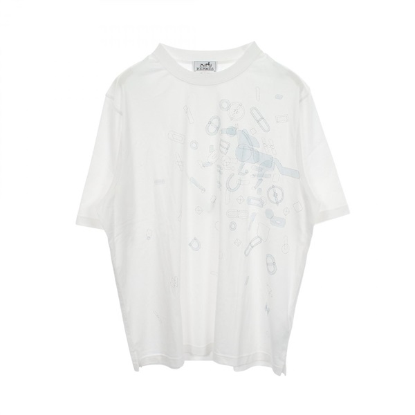 HERMES Fragments Equestres T-shirt Short sleeves 557910HA cotton White Used #L