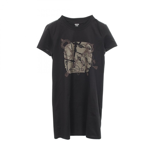 HERMES CARTOUCHE T-shirt Dress 5E4525DA cotton Black Used Women #36