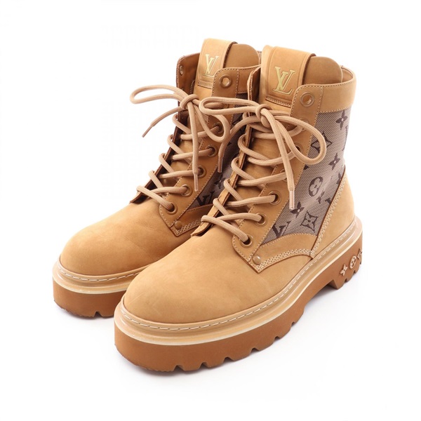 LOUIS VUITTON Ranger Line Monogram Ancre Boots #6 1/2 Suede Fabric Brown Used LV