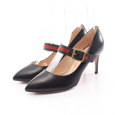 GUCCI Pumps Stilletto Heels Shoes #36 leather Black Green Red Preowned Women GG