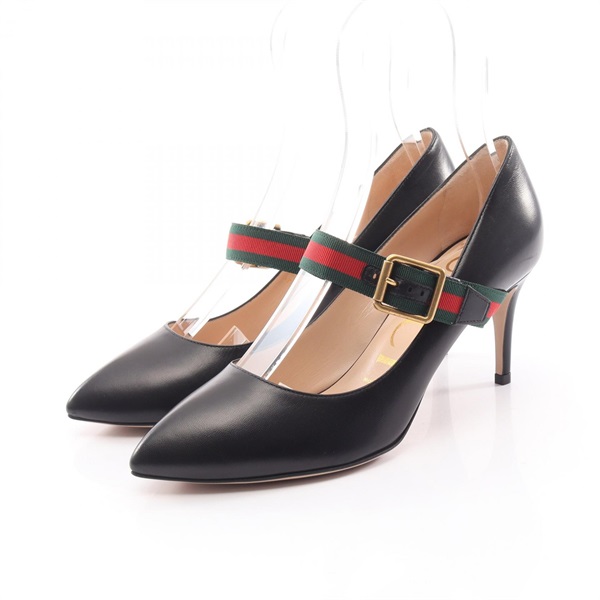 GUCCI Pumps Stilletto Heels Shoes #36 leather Black Green Red Preowned Women GG