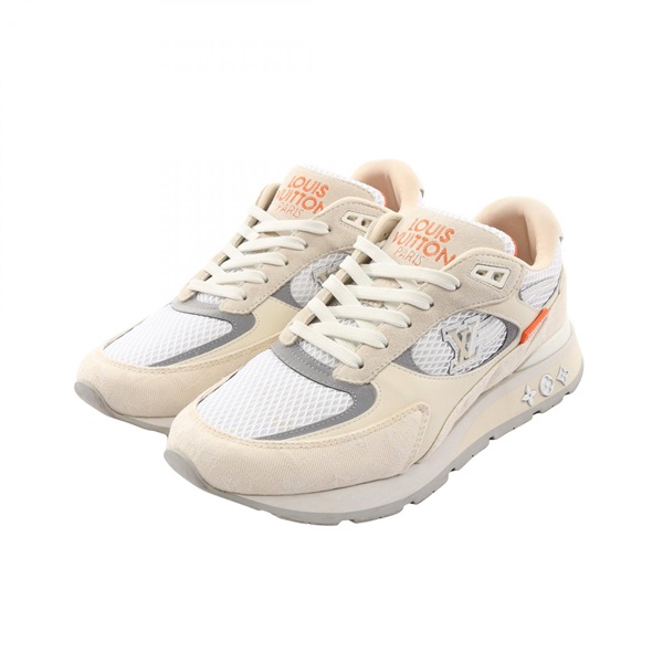 LOUIS VUITTON Runaway line sneakers #7 leather Fabric White Beige Used mens