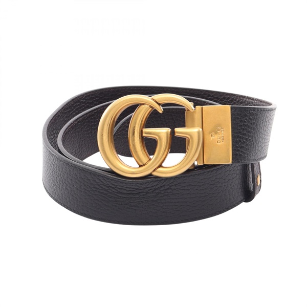 GUCCI GG Marmont Reversible belt 474350 leather Gold Plated Black Used #100/40