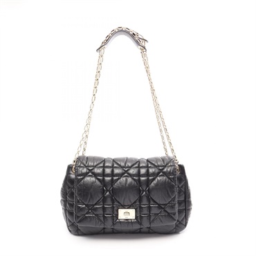 Christian Dior Milly La Foret Cannage Chain Shoulder Bag leather Black Used