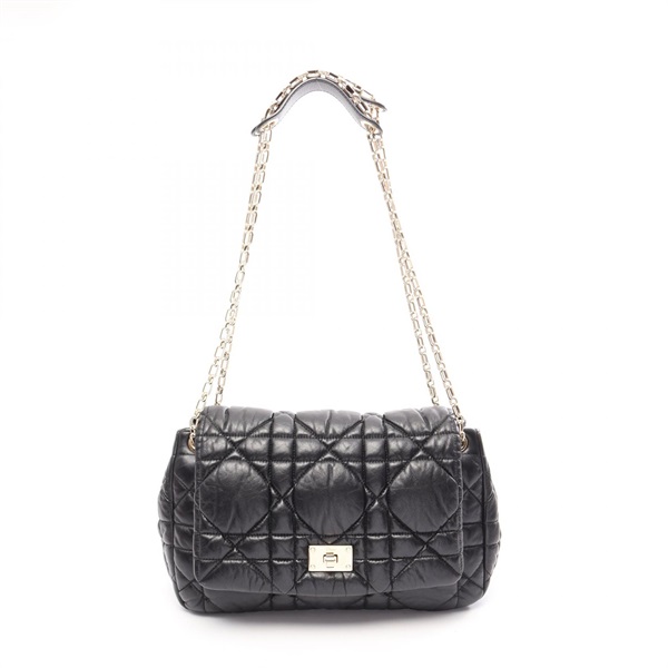Christian Dior Milly La Foret Cannage Chain Shoulder Bag leather Black Used