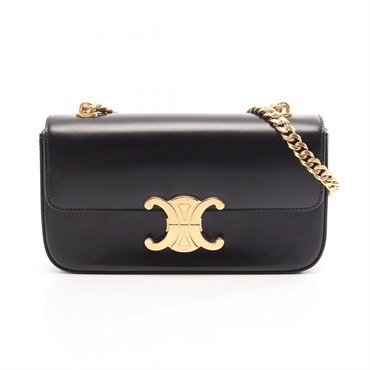 CELINE Claude Triomphe Chain Shoulder Bag leather Black GHW Used Women