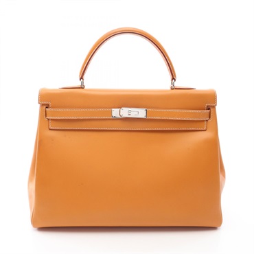 HERMES Kelly 35 Shoulder Handbag Chamonix leather Brown Natural SHW Used C