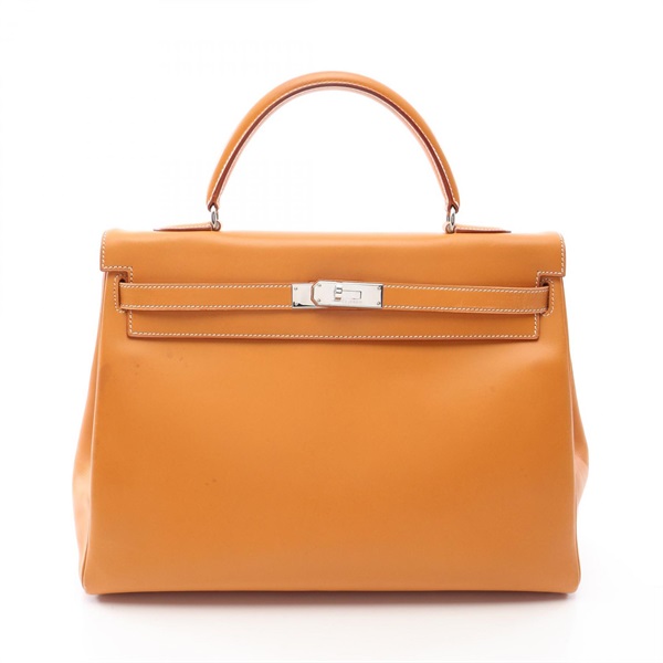 HERMES Kelly 35 Shoulder Handbag Chamonix leather Brown Natural SHW Used C