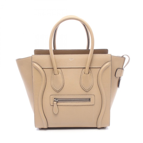 CELINE Luggage micro shopper Handbag leather Beige Used Women