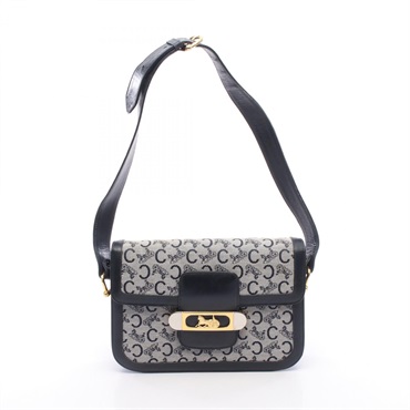 CELINE C Macadam Carriage Hardware Shoulder Bag canvas leather Gray Navy Used