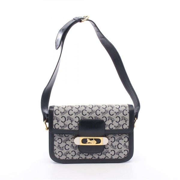 CELINE C Macadam Carriage Hardware Shoulder Bag canvas leather Gray Navy Used