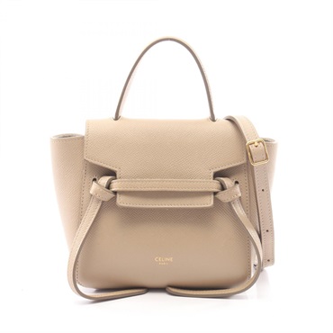 CELINE PICO BELT shoulder crossbody Handbag leather Beige Used Women