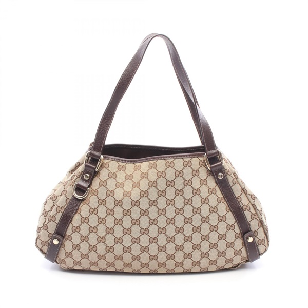 GUCCI Abbey Shoulder Tote Bag 130736 canvas leather Beige Brown Used Women