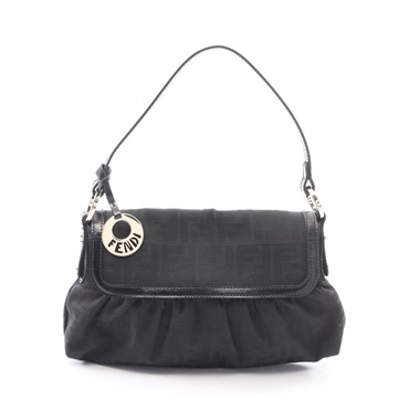 FENDI Zucca Shoulder Handbag 8BR445 canvas leather Black SHW Used Women
