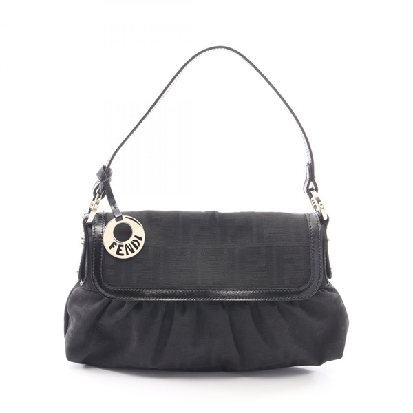 FENDI Zucca Shoulder Handbag 8BR445 canvas leather Black SHW Used Women