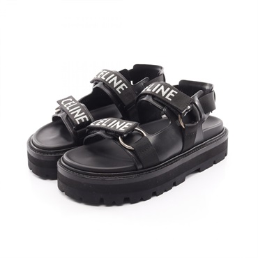 CELINE Bulky Logo Strap Sandals #38 shoes leather Black Used Women