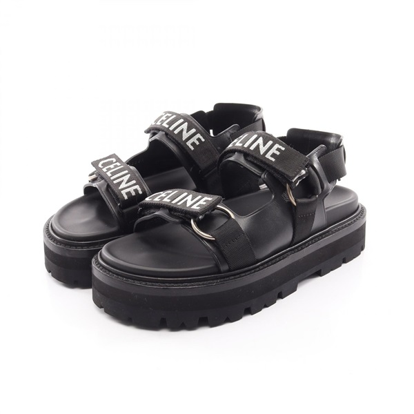 CELINE Bulky Logo Strap Sandals #38 shoes leather Black Used Women