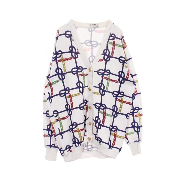 CELINE Chain design cardigan #42 knitwear cotton White Used Women