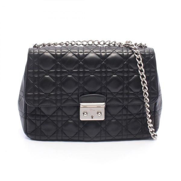 Dior Miss Dior Cannage Shoulder Bag Lambskin sheep leather Black Used Women SHW
