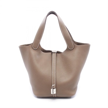HERMES Picotin Lock MM tote Handbag Z 060991CK Taurillon Clemence etoupe SHW