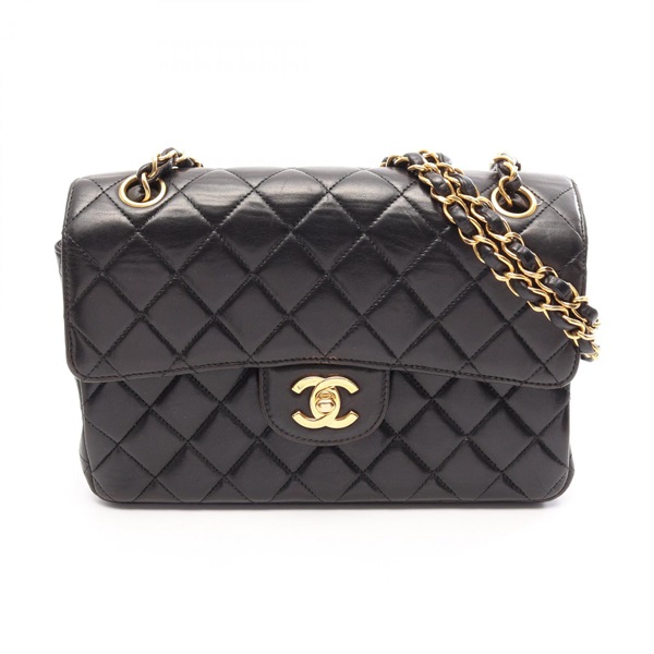 CHANEL Matelasse W Face chain Shoulder hand Bag Lambskin Black Used Women GHW