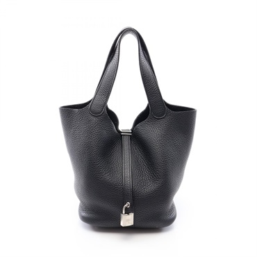 HERMES Picotin Lock MM Tote Handbag Clemence leather Black Used Women X SHW