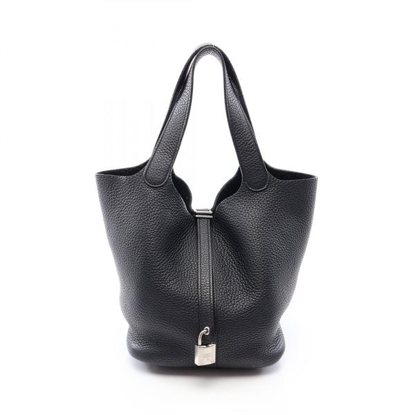 HERMES Picotin Lock MM Tote Handbag Clemence leather Black Used Women X SHW
