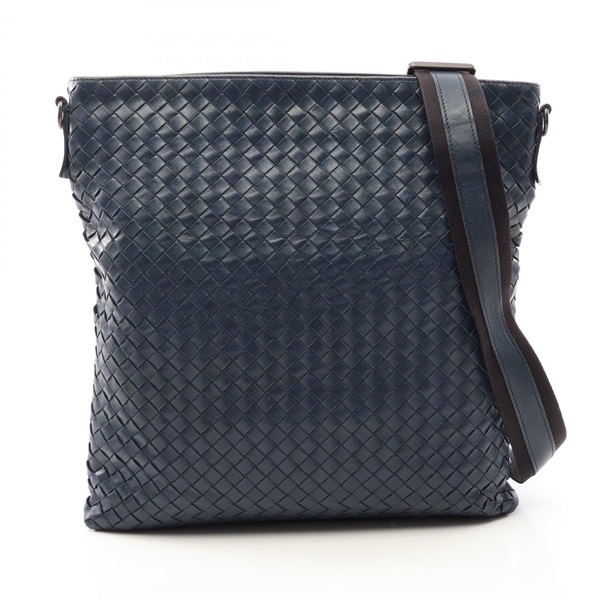BOTTEGA VENETA Intrecciato Shoulder crossbody Bag leather Navy Used Women